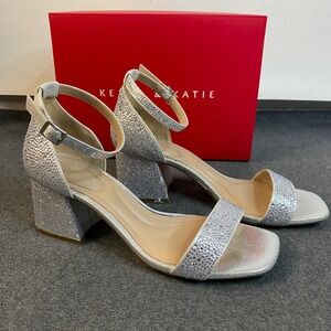 Kelly & Katie Block Heels Sandal Rhinestone Ankle Strap Sparkly Silver Sz 9W EUC